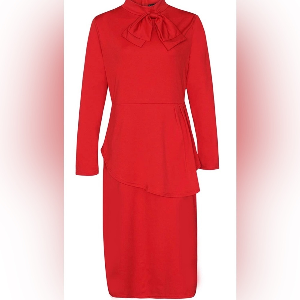 Lexiart Women Peplum Patchwork Bodycon Business Church Formal Funeral Midi Dress - Picture 4 of 6